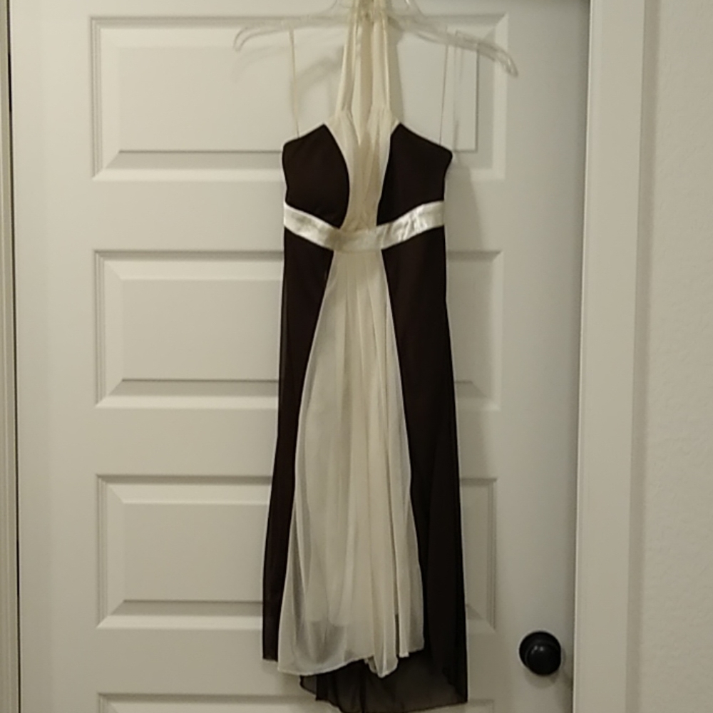 Chocolate and cream mid calf free flowing dress